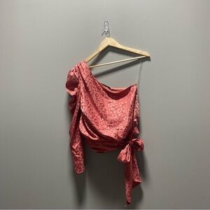 Do+ Be Pink Satin Cheetah Print One Shoulder Top